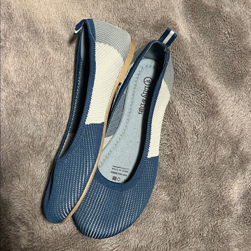 Lily & Dan Ballet Flats Girls Sz 4/5 Blue Gray Woven Recycled Material Shoes